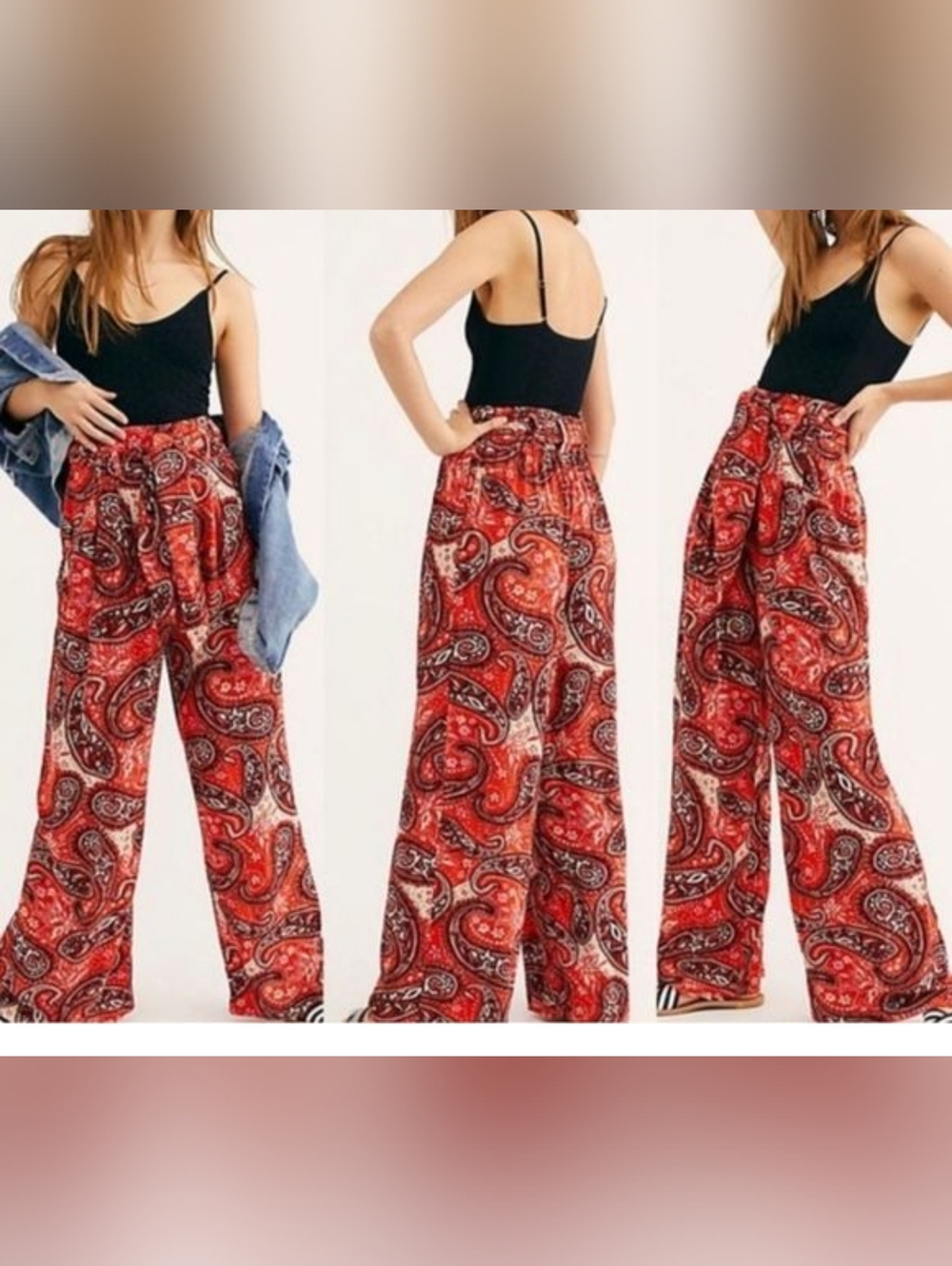 Free People Red Paisley Bootcut Wide-Leg Pants
